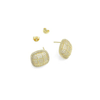 Gold Silver CZ Square Shape Stud Earrings, Sku#L730