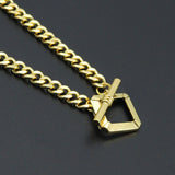 Gold Rectangle Toggle Clasp Cuban Chain Link Adjustable Necklace , Sku#L731