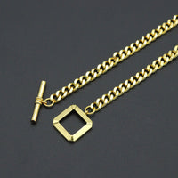 Gold Rectangle Toggle Clasp Cuban Chain Link Adjustable Necklace , Sku#L731