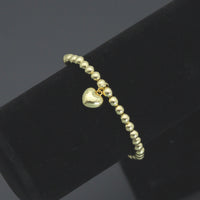 Gold Hematite Ball Beads with Heart Pendant Adjustable Bracelet, Sku#L726