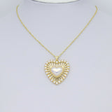 Large CZ Pave Pearl Heart  Pendant, Sku#LX626