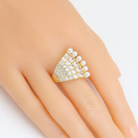 Clear CZ Gold Silver White Pearl Peacock Adjustable Ring, Sku#A186