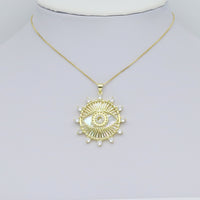 CZ Pave Spike Gold Evil Eye Mother of Pearl Pendant, Sku#LX631