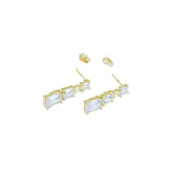 Gold Silver Graduated Square CZ Dangle Earrings, Sku#LX632