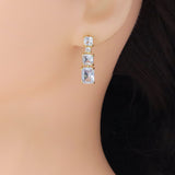 Gold Silver Graduated Square CZ Dangle Earrings, Sku#LX632