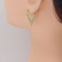 CZ Gold Long V Point heart shape Latch back Earrings, Sku#LX633