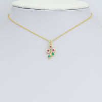 Colorful CZ Gold Silver Flower Charm Pendant, Sku#A465