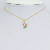 Colorful CZ Gold Silver Flower Charm Pendant, Sku#A465