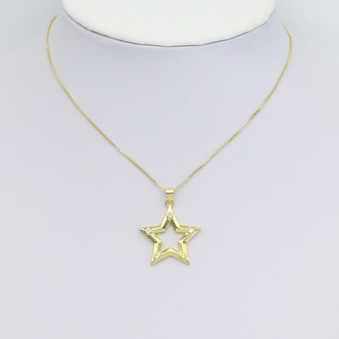 CZ Gold Five Point Star Frame star Charm, Sku#LK911