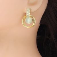 Gold Silver Cat's Eye Round Circle Dangle Stud Earrings, Sku#LX821