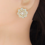 Clear Baguette CZ Gold Daisy Flower Shape Stud Earrings, Sku#LX822