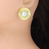 White Pearl Gold Edge statment Earrings, Sku#LX826