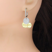 Gold Silver Dual Color Three Round Disc Coins Stud Earrings, Sku#LX828