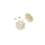 Clear Baguette CZ Gold Daisy Flower Shape Stud Earrings, Sku#LX822