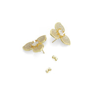 Clear CZ Gold Flower Shape Stud Earrings, Sku#LX823