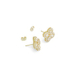 Clear CZ Gold Silver Clover Flower Shape Stud Earrings, Sku#LX824