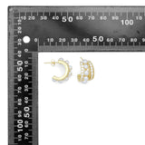 Gold Silver CZ Pave Pearl Middle Line Huggie Earrings, Sku#ML78