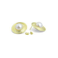 White Pearl Gold Edge statment Earrings, Sku#LX826