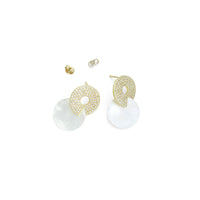 Gold Silver Mother of Pearl Double Circle Stud Earrings, Sku#LX827