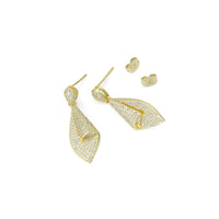 Clear CZ Gold Silver Tie Stud Earrings, Sku#LX830