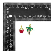 Colorful Enamel Strawberry Coconut Tree Shape Charm Pendant, Sku#LD756