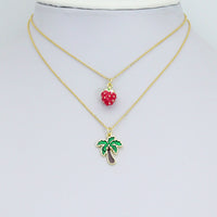 Colorful Enamel Strawberry Coconut Tree Shape Charm Pendant, Sku#LD756
