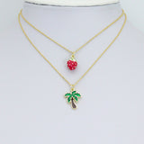 Colorful Enamel Strawberry Coconut Tree Shape Charm Pendant, Sku#LD756