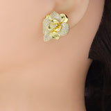 Clear CZ Gold Silver 3D Flower Stud Earrings, Sku#LX831