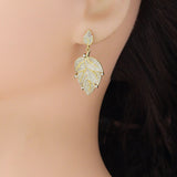 Clear CZ Gold Leaf Shape Stud Earrings, Sku#LX835