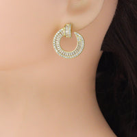 Baguette CZ Gold Circle Earrings, Sku#LX838