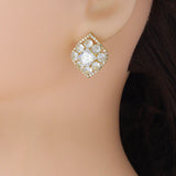 Baguette Diamond CZ Gold Silver Marquise shape Stud Earrings, Sku#L737