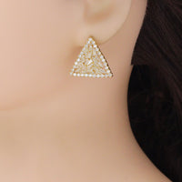 Baguette CZ Gold Silver Triangle Shape Stud Earrings, Sku#L738