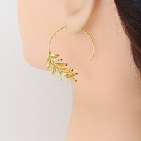 Gold Silver Leaf Shape Hoop Earrings, Sku#L740