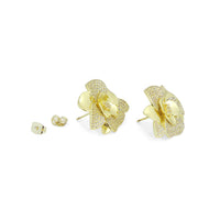 Clear CZ Gold Silver 3D Flower Stud Earrings, Sku#LX831