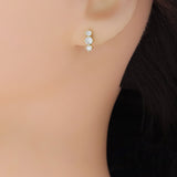 Gold Silver Three dots Round CZ in a Raw Stud Earrings, Sku#A290