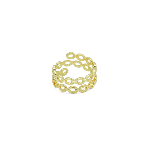 Gold Silver Oval Link Adjustable Wrap Ring, Sku#A289