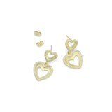 Clear CZ Gold Double open Hearts Stud Earrings, Sku#LX833