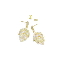 Clear CZ Gold Leaf Shape Stud Earrings, Sku#LX835