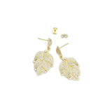 Clear CZ Gold Leaf Shape Stud Earrings, Sku#LX835