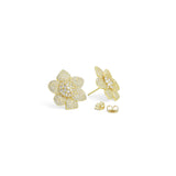 Clear CZ Gold Silver 3D Flower Stud Earrings, Sku#LX840