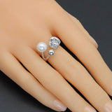 Silver Hammered Square with Pearl Adjustable Ring, Sku#ZX211