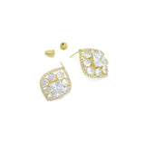 Baguette Diamond CZ Gold Silver Marquise shape Stud Earrings, Sku#L737