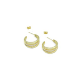 Baguette CZ Gold Multiline Hoop Stud Earrings, Sku#LD664