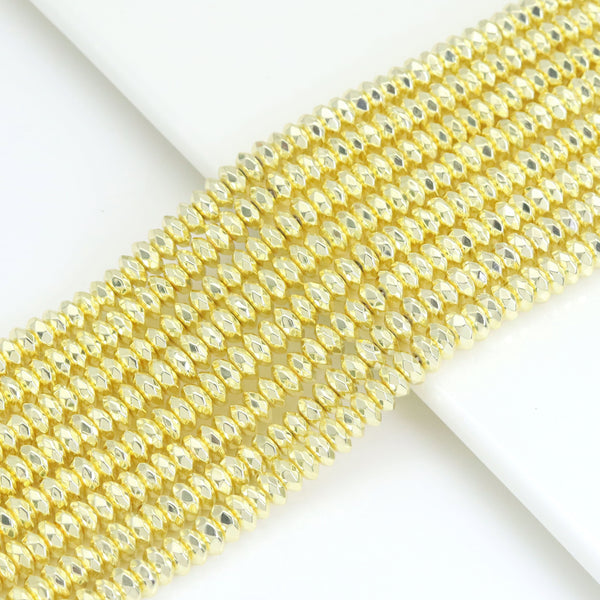 Gold Rondelle Hematite Beads -2x3mm/ 2x4mm/3x6mm/3x8mm Rondelle Smooth/Faceted Beads, Wholesale Beads - Bright Gold Beads,15inch strand,SKU#S34