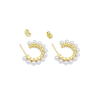Clear CZ White Pearl Hoop Earrings, Sku#LD577