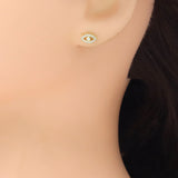 CZ Gold Silver Evil Eye Shape Stud Earrings, Sku#A438