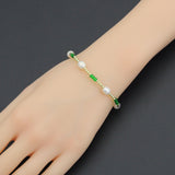 Gold Hematite Freshwater Pearl with green spacer stretchy Bracelet, Sku#EF683