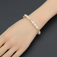 Freshwater Pearl Gold Beads Stretchy Bracelet, Sku#EF688