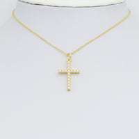 White Pearl Gold Silver Cross Shape Charm Pendant, Sku#LX740