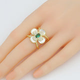 Mother of pearl green oval stone flower Statement Adjustable Ring, Sku#LK1264